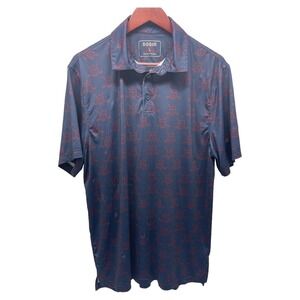 Sosik Mens Large Blue With Red Skull Golf Club Pattern Athletic Golf‎ Polo Shirt